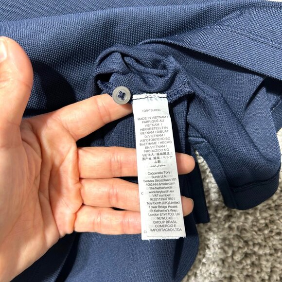 Tory Burch Women's Sz Medium Sleeveless Polo Shirt Navy Blue Cotton Blend - Picture 5 of 8